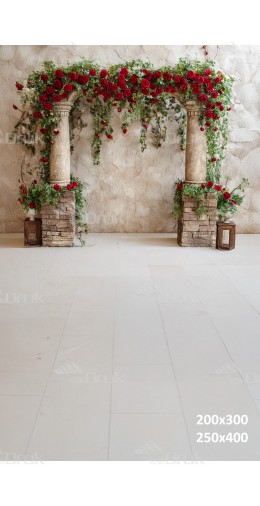 Tło fotograficzne „Kamienna pergola z czerwonymi różami” | E807